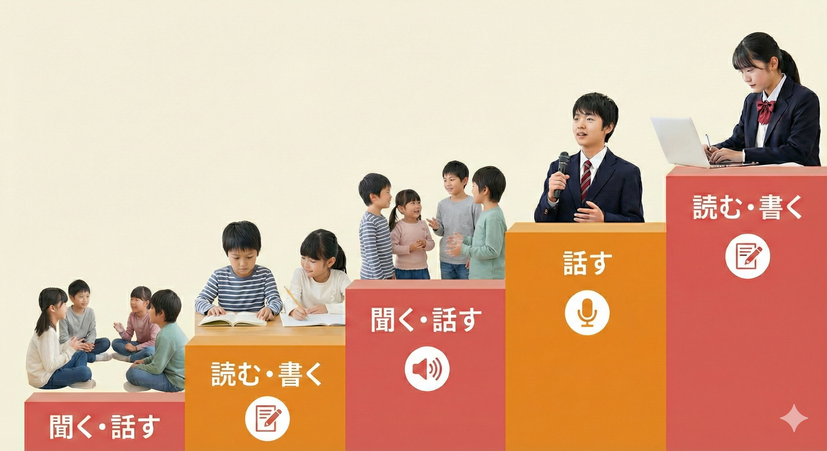 年齢に応じた4技能のステップアップ - 幼児・小学生・中学生英語
